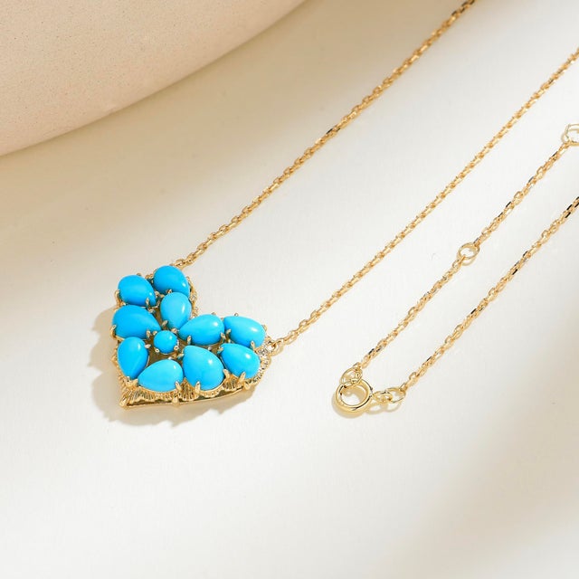 Contemporary Nina Zhou Fantasy 4.40ctw Turquoise Heart Pendant Necklace in 14k Yellow Gold For Sale - Image 3 of 8