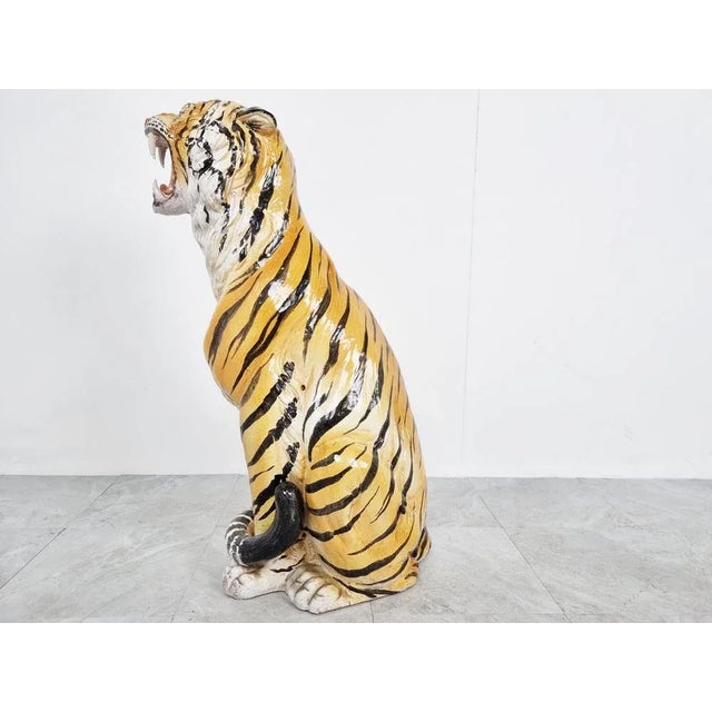 Large Ceramic Hand Painted Tiger, Italy, 1970s For Sale - Image 4 of 9