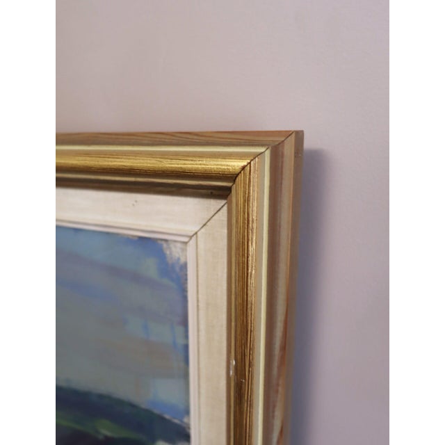 Textile Mid-Century Modern 'Fields Beyond' Vintage Swedish Semi-Abstract Landscape Oil Painting, Framed For Sale - Image 7 of 13
