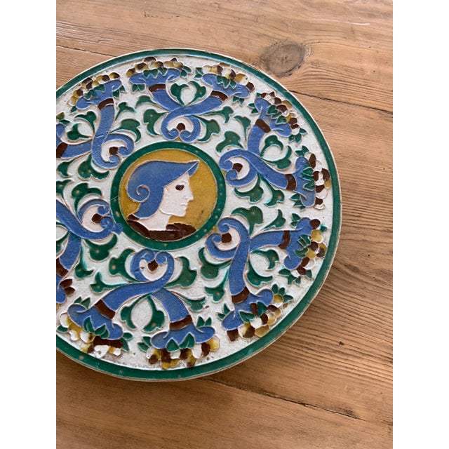 Spanish Vintage Spanish Polychrome Round Serving Plate, Signed Toledo, Spain For Sale - Image 3 of 6