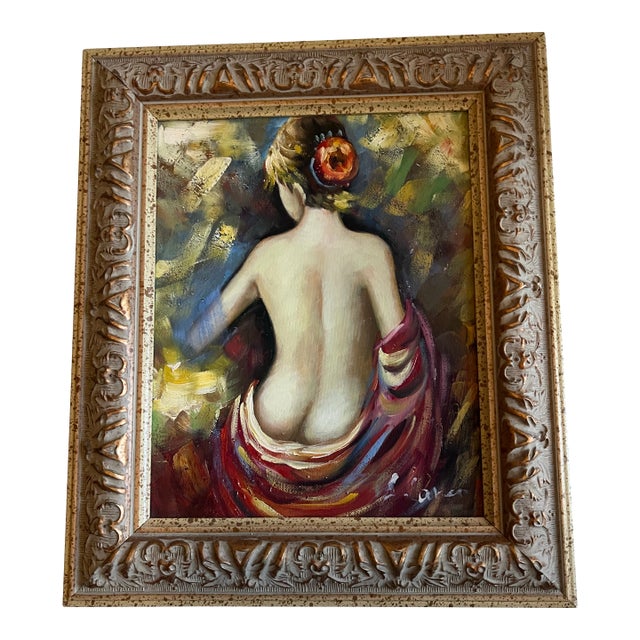 Vintage Framed Oil Painting of Nude Woman For Sale