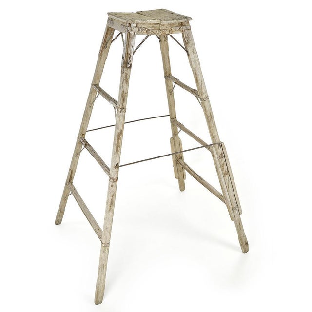 Wood Antique Wooden Stepladder with Iron Reinforcements For Sale - Image 7 of 7