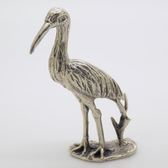 Italian Vintage Italian Handmade Genuine Silver River Bird Heron Solid & Rare Figurine Detailed Sculpture For Sale - Image 3 of 9