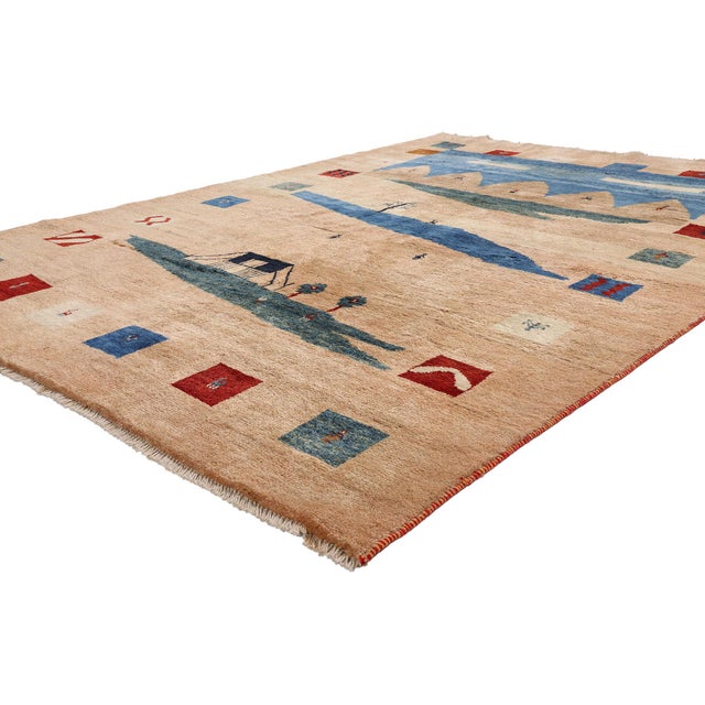 61490 Vintage Persian Gabbeh Rug, 06'07 x 09'02. The Modern Nomad: A Gabbeh Masterpiece of Abstract Expression and Tribal...