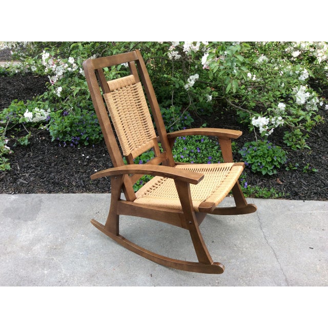 Hans Wegner Style MidCentury Modern Woven Rope Rocking Chair Chairish