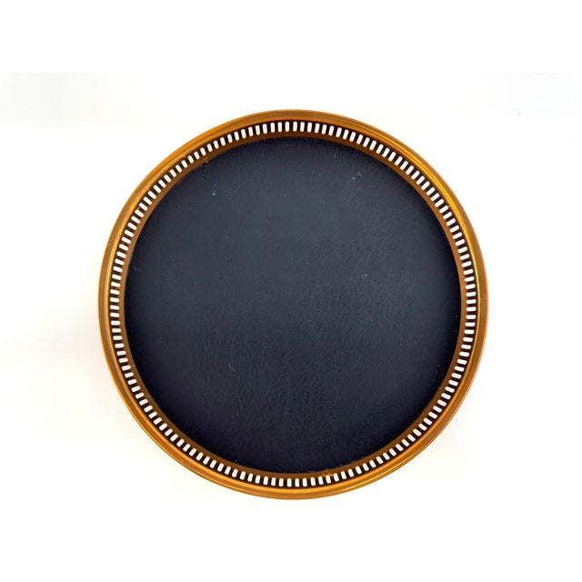 Mid 20th Century Black Faux Leather and Brass Gallery Serving Tray For Sale In Little Rock - Image 6 of 9