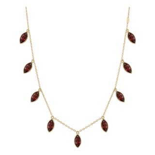 Garnet Station Marquise Cut Necklace | Dangling Gemstone Dainty Necklace For Sale