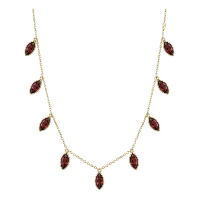 Garnet Station Marquise Cut Necklace | Dangling Gemstone Dainty Necklace For Sale