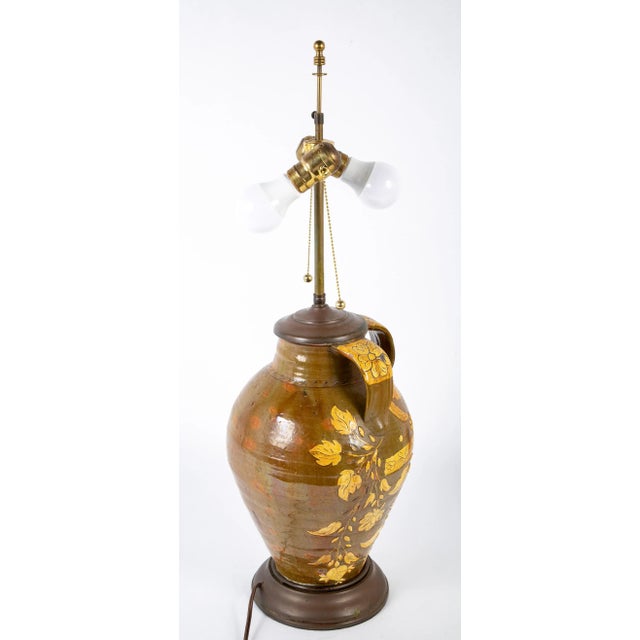 18th Century Spanish Glazed Ceramic Jar Mounted as a Table Lamp For Sale - Image 10 of 12