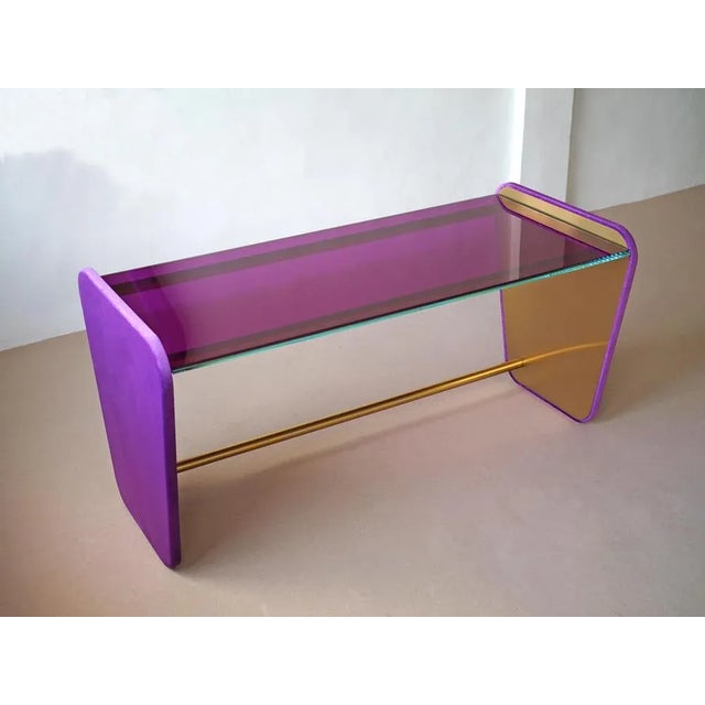 Woa Desk by Culto Ponsoda Dimensions: D 76 x W 160 x H 80 cm Materials: Velvet, wood, gold stainless steel, iron, glass....