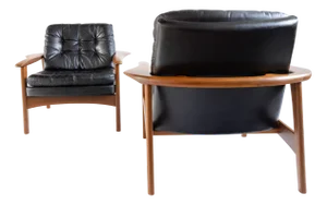 Leather Armchairs with Teak Frames, 1960s, Set of 2