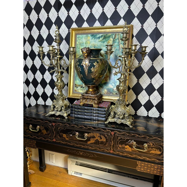 Metal Pair of Grand Scale Brass Rococo Revival Six-Light Candelabra, 28"h For Sale - Image 7 of 15