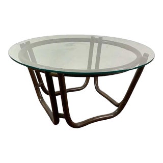 1970s Mid Century Rattan/Glass Top Coffee Table For Sale