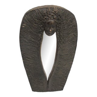 Art Nouveau Wall Mirror -Sculpted Face and Flowing Hair For Sale