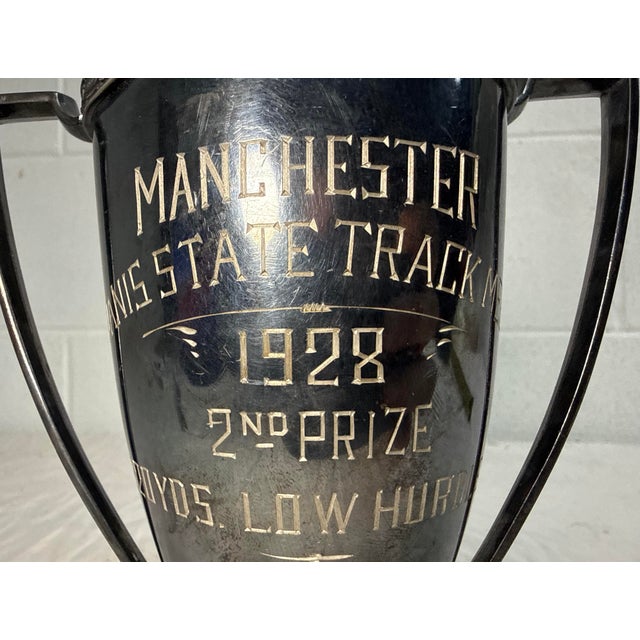Art Deco Antique 1928 Manchester 220 Yds Low Hurdle Track Meet Silverplate Trophy Award For Sale - Image 3 of 10