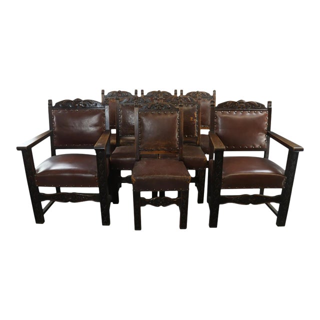 1930's French Renaissance Dining Chairs - Set of 8 For Sale