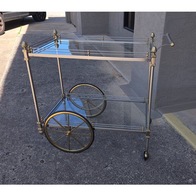 Vintage Traditional Brass and Chrome Bar Cart For Sale - Image 11 of 14