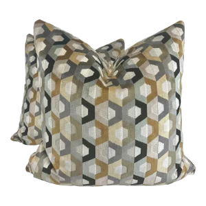 Osborne & Little "Viviana Favo" in Black/Tobacco/Slate 22" Pillows-A Pair