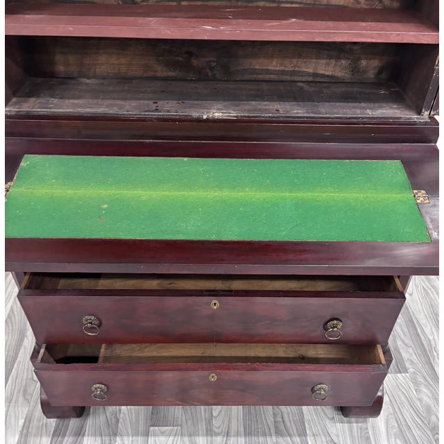 Antique Empire Flame Mahogany Secretary Desk and Bookcase For Sale - Image 15 of 18