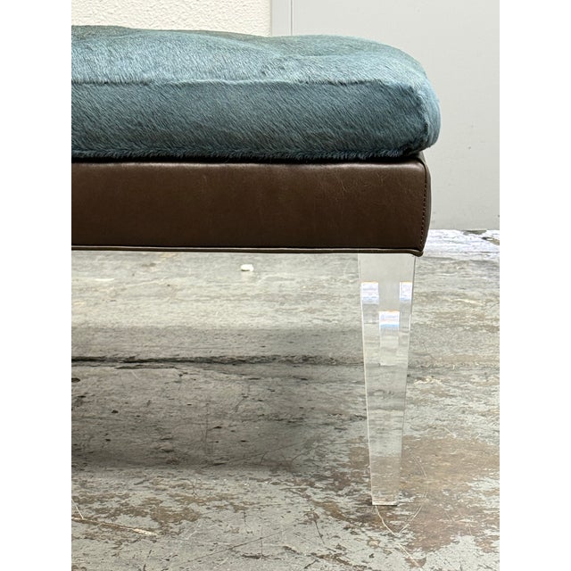 Animal Skin Lee Industries for Witford Hide + Leather Ottoman For Sale - Image 7 of 12