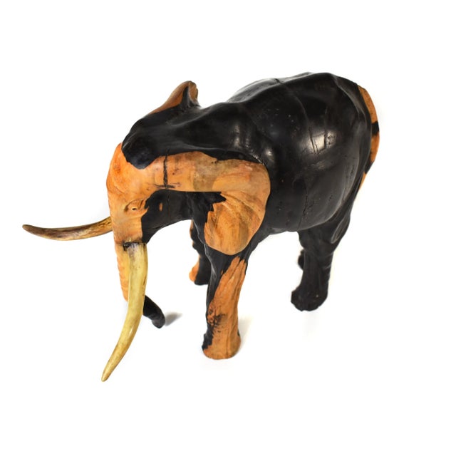 Early 20th Century Solid African Ebony Wood Carved Elephant Safari Animal Figurine Model For Sale - Image 6 of 12
