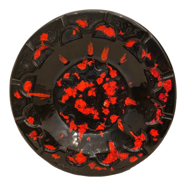 Mid-Century Sunburst Splatter Hand Made Ceramic Bowl Ashtray For Sale