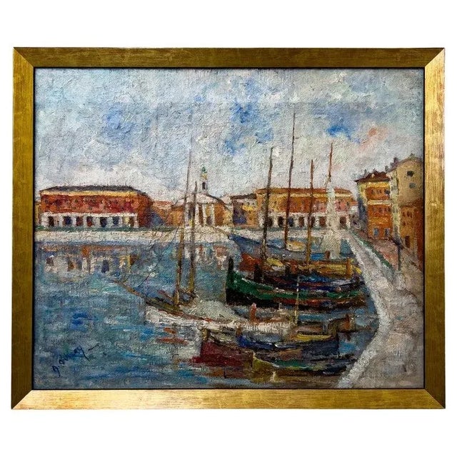 Mid Century French Oil on Canvas Entitled "Port of Nile" For Sale - Image 9 of 9