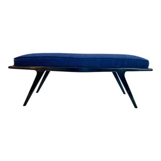 Mid Century Upholstered Ebonized Black Bench For Sale