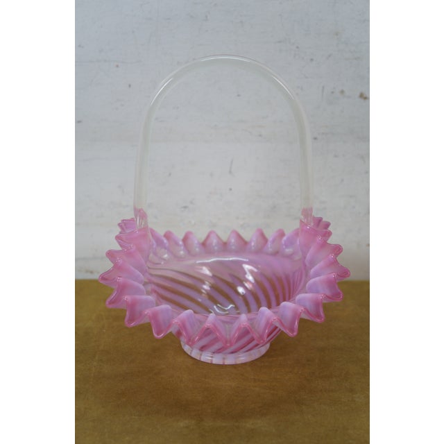 Late 20th Century 3 Fenton Cranberry Glass Opalescent Ruffled Clambroth Vase Basket Bowl Compote For Sale - Image 9 of 16