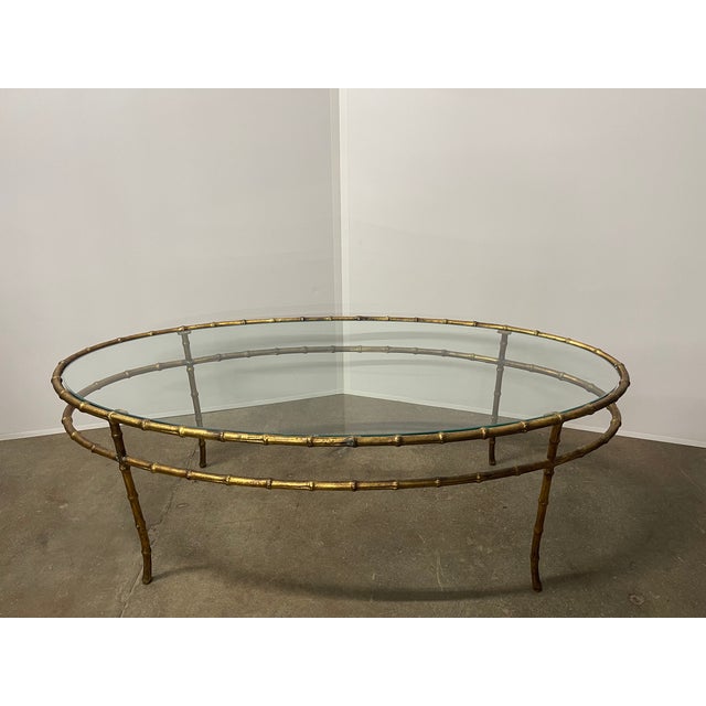 Hollywood Regency Vintage Hollywood Regency Style Faux Bamboo and Glass Top Coffee Table For Sale - Image 3 of 12