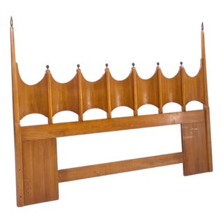 Thomasville Mid Century Sculpted Walnut and Brass King Headboard For Sale