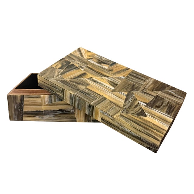 Cream 1970s Maitland Smith Bone Mosaic Decorative Box For Sale - Image 8 of 11