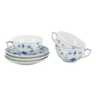 Blue Fluted Plain Tea Cups and Saucers from Royal Copenhagen, 1980s, Set of 6 For Sale