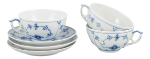 Blue Fluted Plain Tea Cups and Saucers from Royal Copenhagen, 1980s, Set of 6