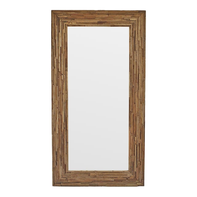 Salvaged Wood Strip Large Full Length Mirror For Sale