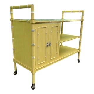 Mid-Century Thomasville Faux Bamboo Bar Cart For Sale