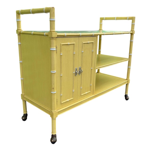Mid-Century Thomasville Faux Bamboo Bar Cart For Sale