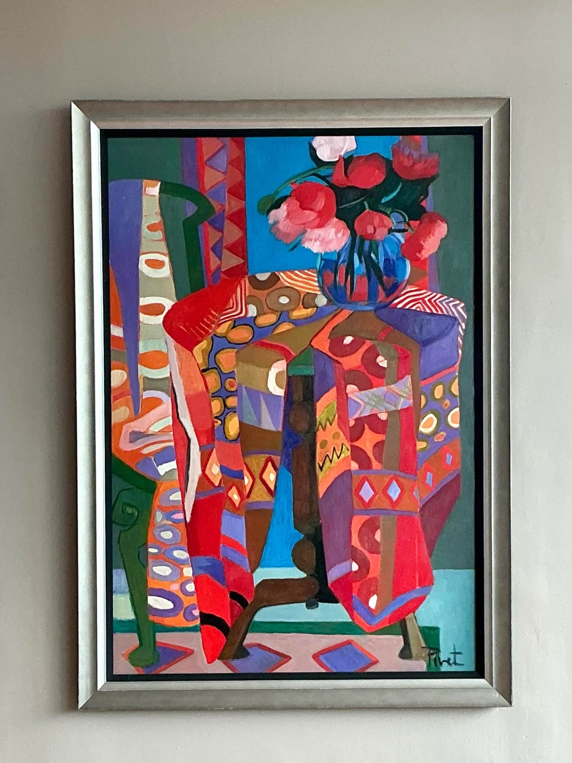 Vintage Boho Abstract Painting Oil on Canvas - Back view