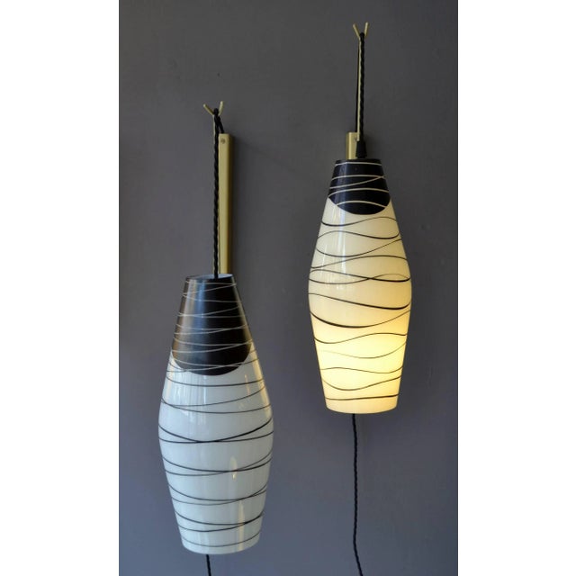 1950s Mid-Century Czech Black and White Hand Painted Glass Wall Lamps, Set of 4 For Sale - Image 5 of 11