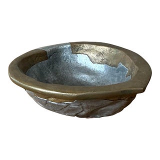 Vintage Brass and Pewter Walnut Bowl For Sale