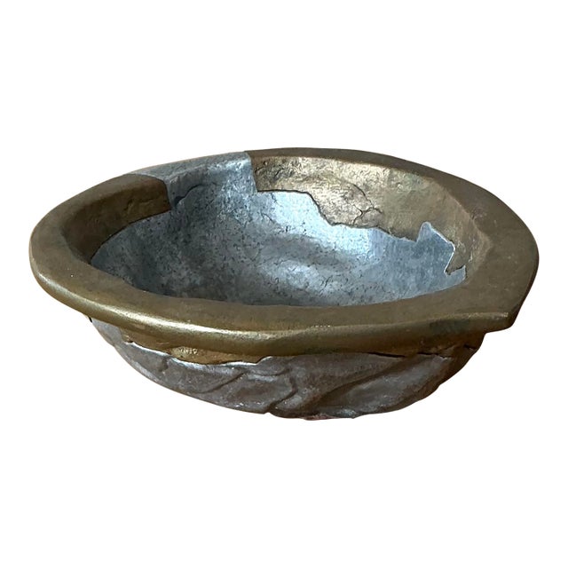 Vintage Brass and Pewter Walnut Bowl For Sale