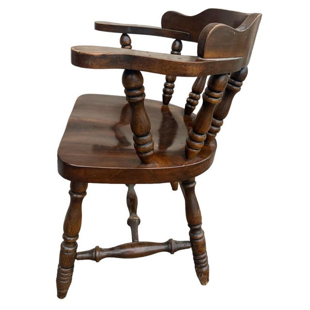 Antiqued Pine Tavern Captain's Chairs - Set of 4 - Vintage Late 20th Century For Sale - Image 4 of 7