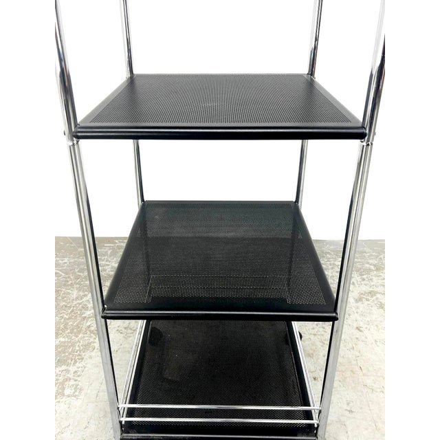 Silver Swedish Modern Industrial Steel Rolling Etager Shelving, 1970s, Labelled. For Sale - Image 8 of 8