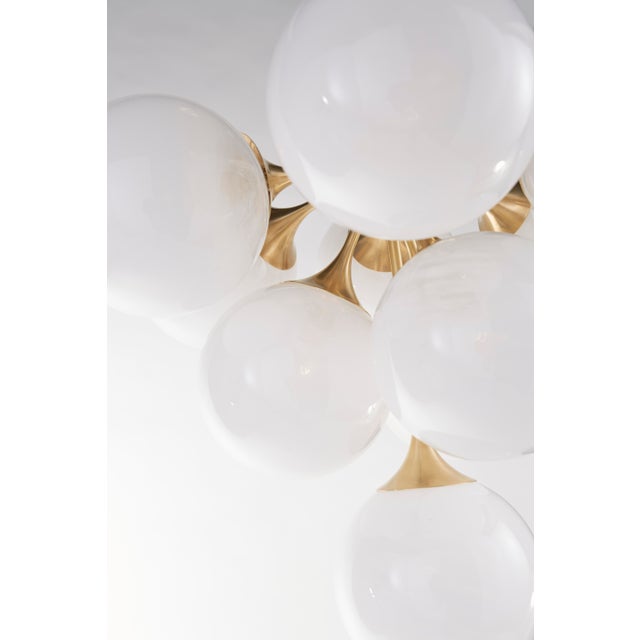 AERIN for Visual Comfort Signature Cristol Tiered Chandelier in Hand-Rubbed Antique Brass with White Strie Glass For Sale - Image 10 of 11