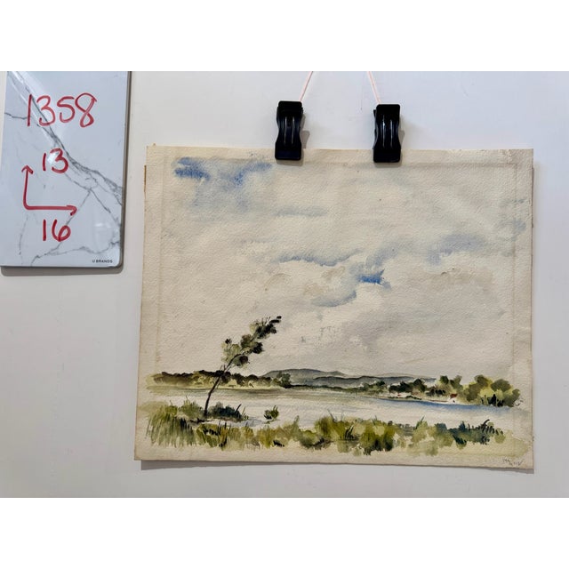 Henry Emil Salloch Original Watercolor on Paper Overcast River Valley With Reeds, 1940. For Sale In Atlanta - Image 6 of 6