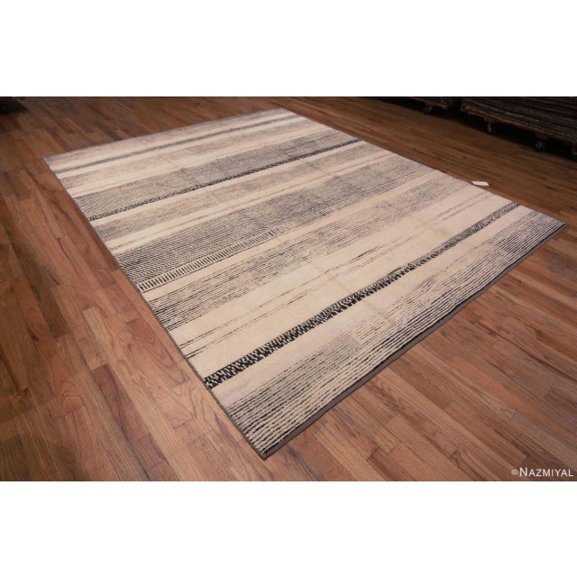 Trendy Cream And Black Handmade Wool Pile Abstract Contemporary Modern Area Rug, Country of origin: Central Asia, Circa...