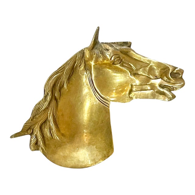 Vintage English Brass Horse Head Form Dish Ashtray For Sale