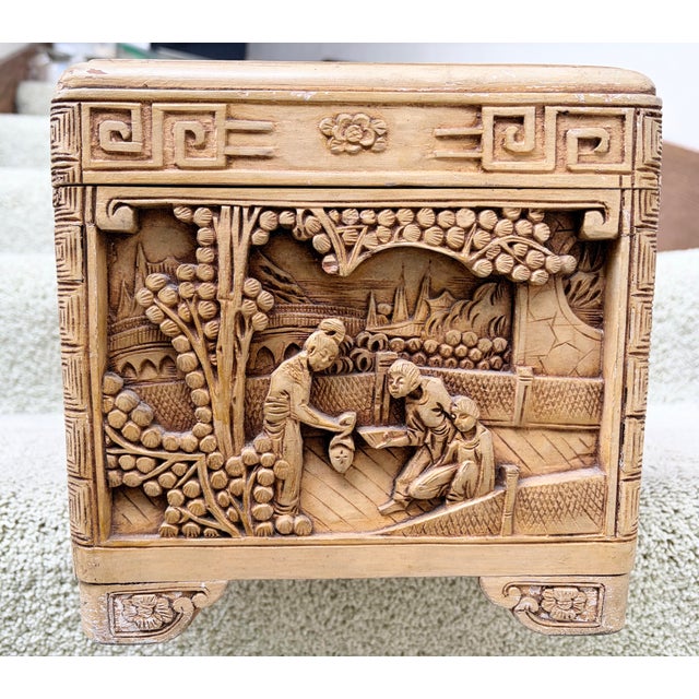 Chinese Chinese Antique 1920’s Hand Carved Wood Chest For Sale - Image 3 of 10