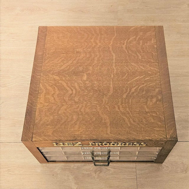 Wood Antique Advertising Yarn Cabinet from MEZ Progress, 1950s For Sale - Image 7 of 9