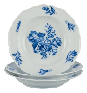 Large Deep Plates with Painted Flowers and Insects from Meissen, Germany, Set of 3